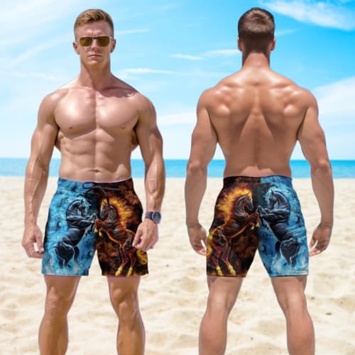 Horse Racing Men's Swim Trunks - Horse Riders Quick-Dry Hawaiian Swim Shorts for Men Series 022