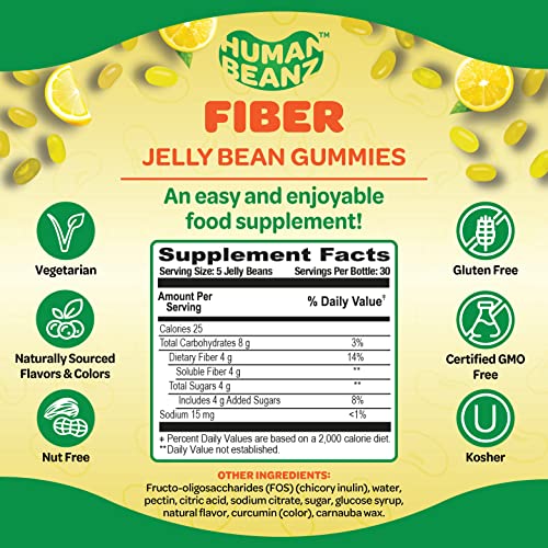 Human Beanz Fiber Jellybean Gummies for Adults, Nutritional Vegetarian Supplements, 150 Jellybeans - Image 4