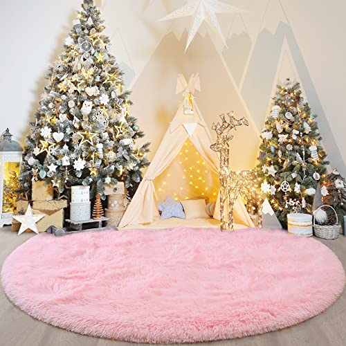Flydoit Pink Round Rug For Bedroom, Super Fluffy Circle Rugs For Baby Nursery, 4'X4' Feet Furry Carpet For Children Kids Room, Cute Soft Shaggy Rug For Girls Home Decor, Fuzzy Plush Carpets For Dorm #TOP1