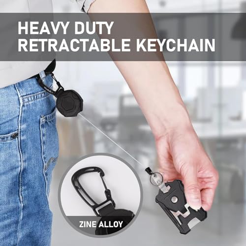 Image of Retractable Keychain Heavy Duty, Badge Reels Retractable, Tactical ID Badge Holder with Upgraded Zinc Alloy Carabiner, Steel Wire Cord, Reinforced ID Strap