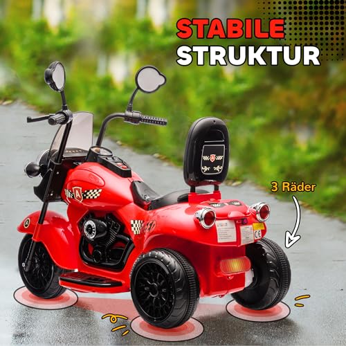 AIYAPLAY Kinder Elektro-Motorrad, 6V Kindermotorrad mit Musik, Kinderfahrzeug mit LED-Scheinwerfer, 3-5 km/h, für 3-6 Jahre Kinder, max. 25 kg, Rot – Bild 4