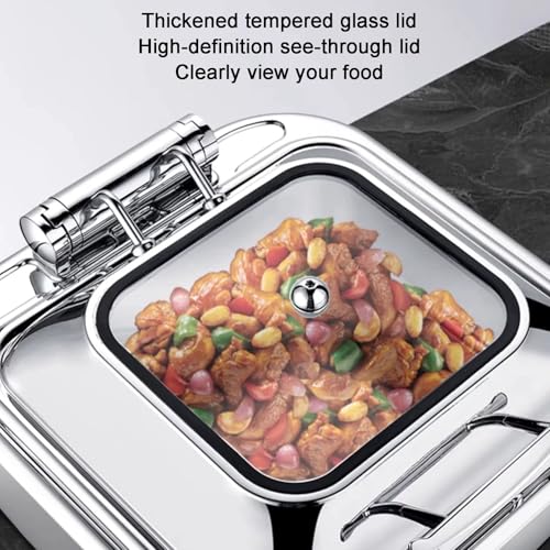 Juego de platos para rozaduras de buffet, calentador de alimentos de acero inoxidable con bandeja de agua para catering, bodas, fiestas, solución elegante y duradera para servir