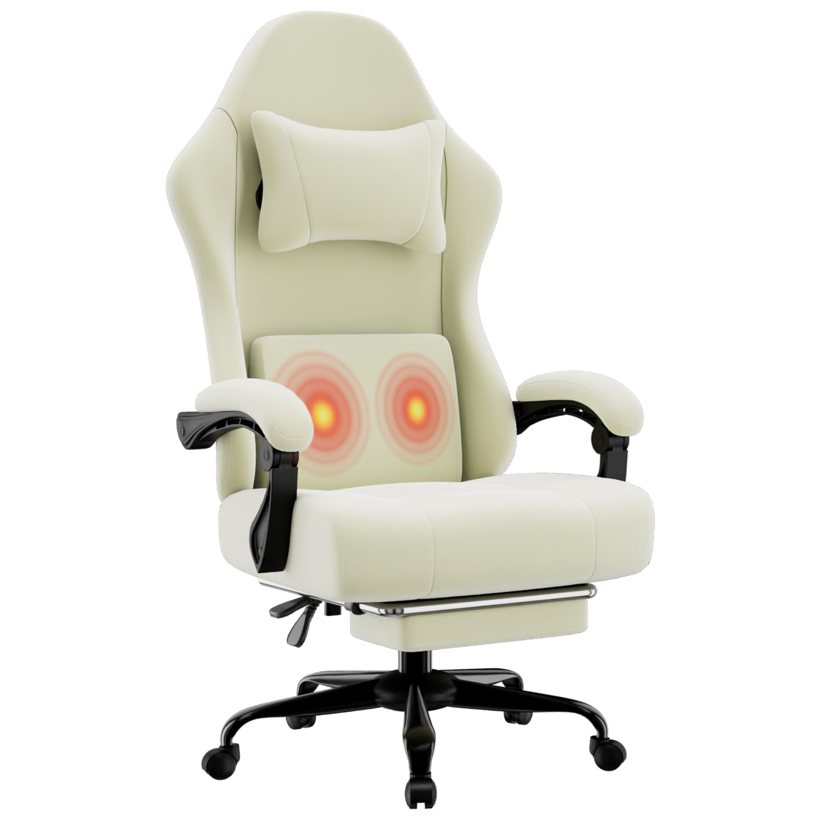 Silla Gaming con Muelles Ensacados y Reposapiés, Silla de Oficina Ergonómica con Cojin Lumbar Ajustable, Silla Gamer (Tejido, Beige, Tamaño Grande)