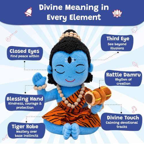 Image of WonderBuddy Divine Mantra Chanting Shiva with 9 Preloaded Mantras & Aartis, Musical Soft Plush Toy, Best Birthday Gift for Infants, Toddlers & Kids (Medium - 28 Cm)