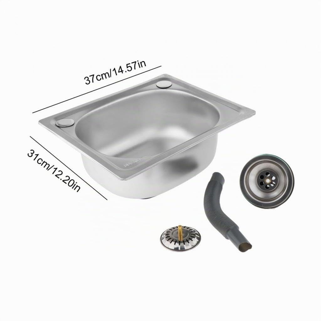 Évier de Cuisine à Encastrer 14,57inchx12,20inch Évier de lavabo rectangulaire 1 Bac, Evier Inox avec Filtre de Vidange, Argenté