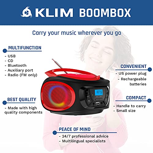 image for KLIM Boombox Portable Audio System - New 2023 - FM Radio CD Player Blu