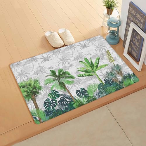 Palm Leaves Antifatigue Kitchen Bath Door Mat Cushioned Runner Rug,Washable Welcome Floor Sink Mat,Waterproof & Non-Slip Standing Doormat for Kitchen,Tropical Green Tropical Plants Trees Green 18