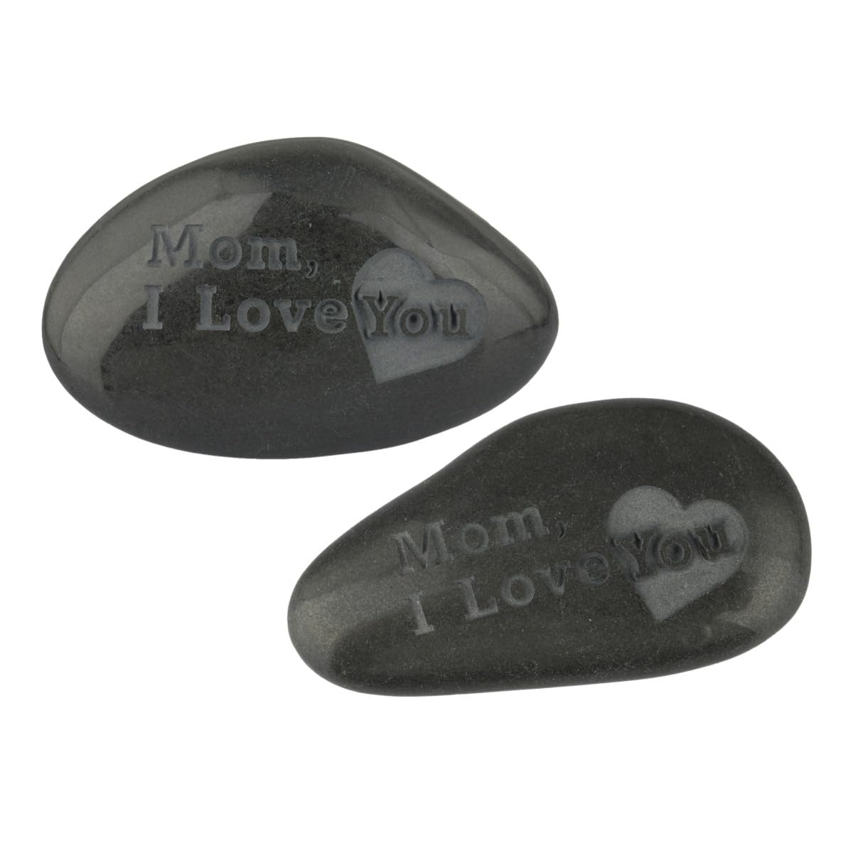 mookaitedecor 2pcs Small Natural Black Stone with Words ‘Mom I Love You’ Pocket Stone for Grief Small Memorial Ornaments Stone Engraved Stones for Grave Love Message for Mum Condolence Sympathy Gift