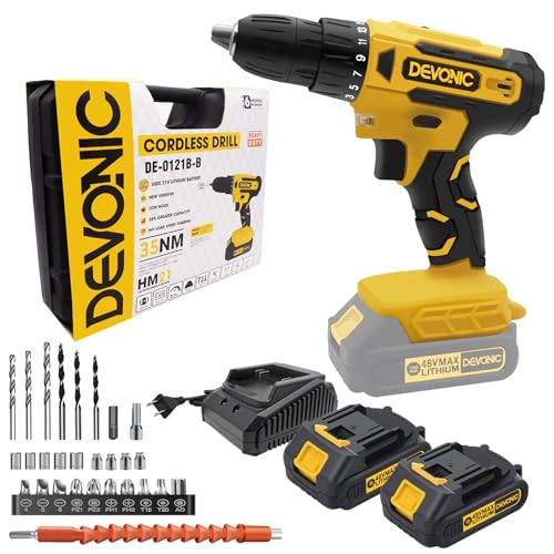 DEVONIC Cordless Drill Set,21V Electric Drill with 2 Lithium Battery and Charger,3/8'Keyless Chuck,25+1 Torque Setting and 28pcs Screwdriver Bits