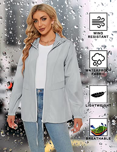 Tisfeer Outdoorjacke Damen Wasserdicht Atmungsaktive Regenmantel Windbreaker Wandern Reisen Fahrrad Regenjacke(Grau,XL)