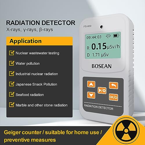 Image of Nuclear Radiation Detector, Geiger Counter with Click Sound for Beta Gamma X-ray, Portable Alarm Radioactive Dosimeter for Uranium Glass Iodine Treatment Water Food, FS-600