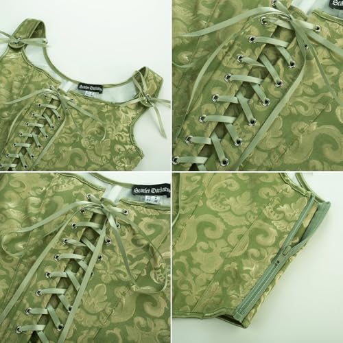 Image of Scarlet Darkness Women Renaissance Corset Pirate Bustier Top Bodice Bodyshaper Green Jacquard Size 6