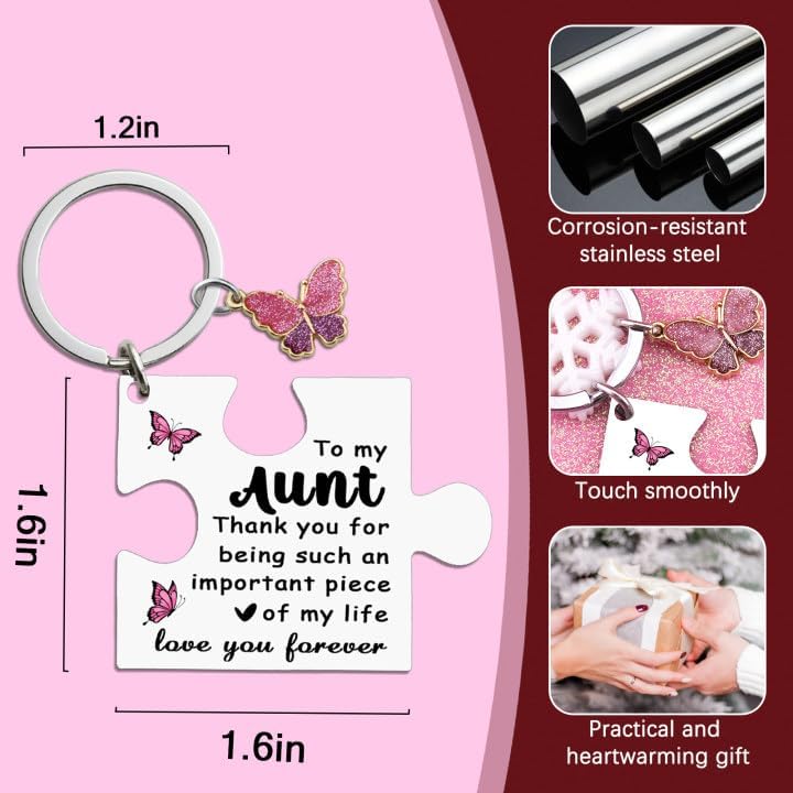 Aunt Gifts From Niece Nephew Auntie Gift Ideas Aunt Birthday Gifts for Women Best Aunts Ever Gift for Aunts Unique Puzzle Butterfly Keychain for Auntie Mother's Day Present - Image 6