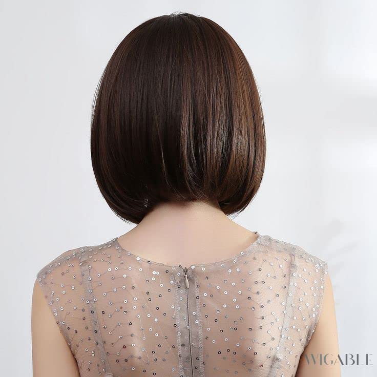Sapphirewigs Dark Brown Bob Wigs for Women Bangs Short Brown Bob Wig Daily Party Hair Natural Looking 12 inch - Image 4