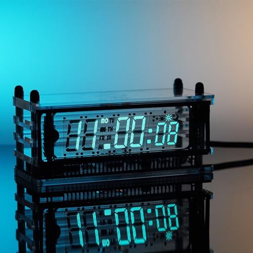 LGL Studio | ニキシー管、真空蛍光灯ディスプレイ VFD 時計、ミニマリストデスクトップ時計、NTP自動同期対応、12/24時間フォーマット、テックオタクに最適、VCK-0658-A ホワイトベースバージョン