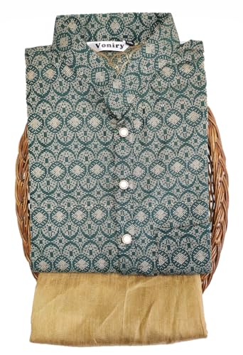 Image of Men Regular Full Sleeve Silk Cotton Kurta with Golden Pajama Set