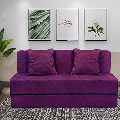 Image of Aart Store Sofa Bed | 4x6, Purple Color- Two Seater | Space Saving Foldable Sofa Cums Bed with Removable Washable Jute-Fabric Cover