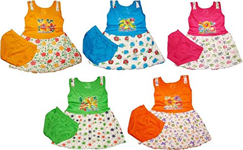 KIFAYATI BAZAR Kids Baby Girls Dress Midi Frock Shorts Set Sleeveless Multicolor Pack of 5