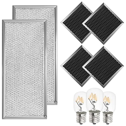 Fits For Whirlpool W10208631A Microwave Grease Filter - Approx 13" X 6" (2-Pack) & 8206230A Microwave Charcoal Filter (4-Pack) & 8206232A Microwave Light Bulb (3-Pack) #TOP27