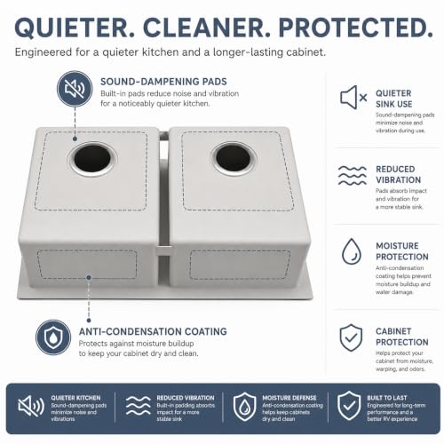 Image of 32 Inch Double Undermount Kitchen Sink, 16 Gauge T304 Stainless Steel Sink, 32 inch x 18 inch x 10 inch Deep 50 /50 Equal Double Bowl Workstation Sink with Accessories & Cutting Template