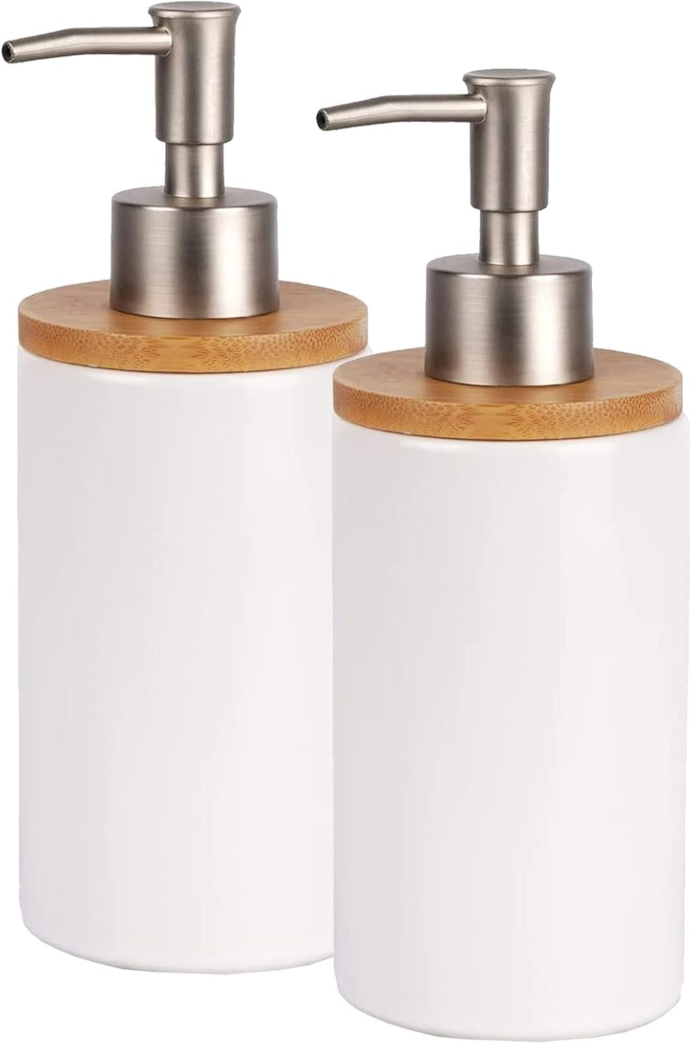 2Pcs Ceramic Dish Soap Hand Soap Dispenser, 400ml Hand Soap Dispenser Set Kitchen Decorative Pump Jar Dispenser Refillable Liquid Wash Dispenser Bottle for Bathroom, Countertop, Kitchen (White)
