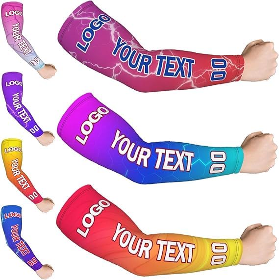 Manchons de Bras Personnalisées avec Photo et Texte, Homme Manches de compression Bras Femme Anti-UV Protection Solaire Rafraîchissants Respirante pour Baseball, Football, Sport, Cyclisme