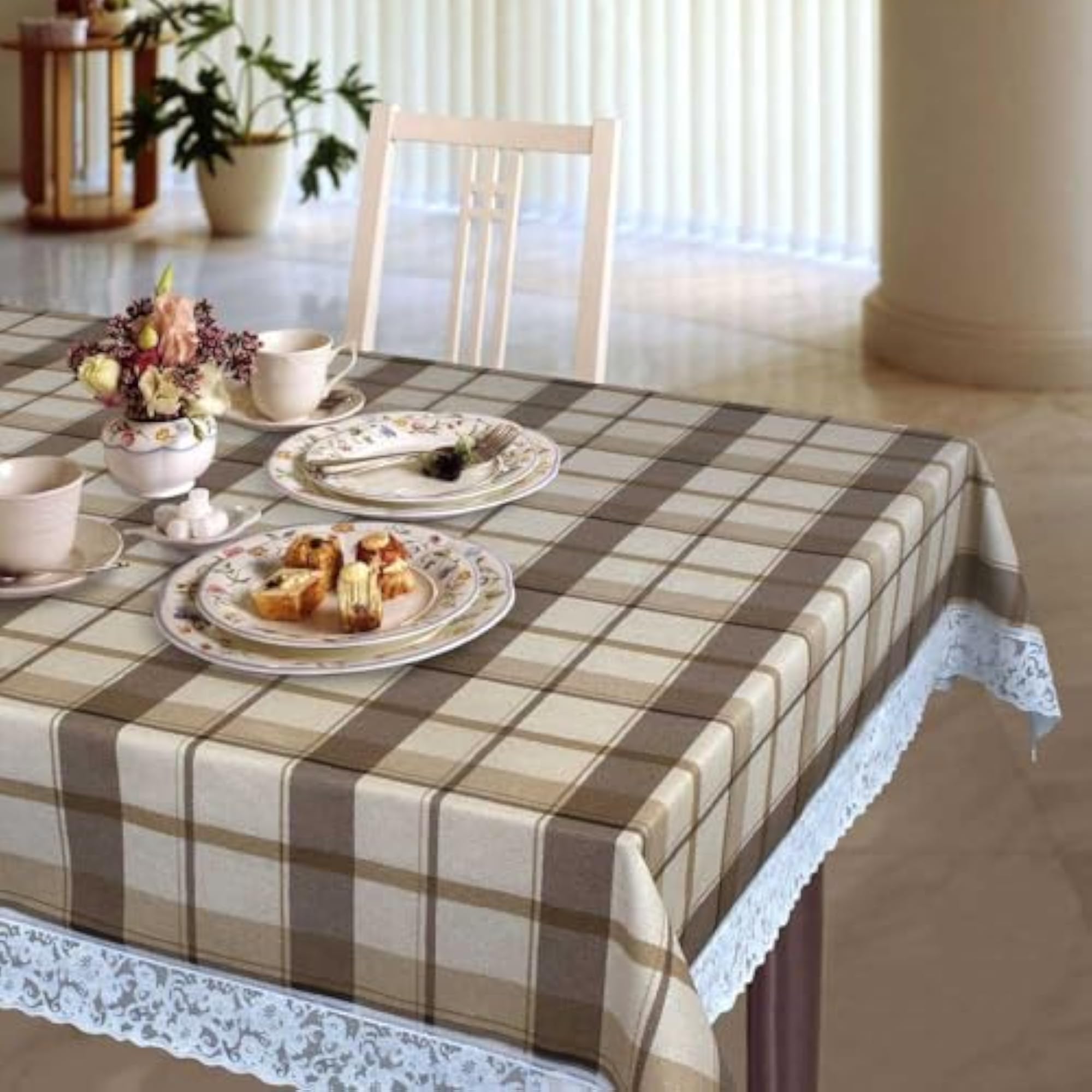 PVC Vinyl Tuscany Flannel Backing Dining Table Cover Cloth