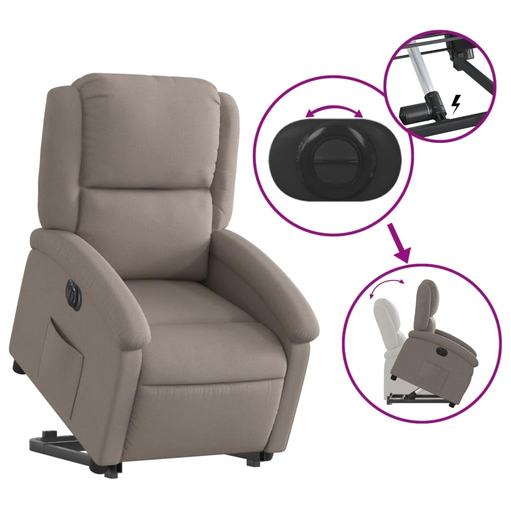 Tidyard Relaxsessel, Sessel Verstellbar mit Liegefunktion, Sessel mit Aufstehhilfe, Aufstehsessel, Polstersessel, Ruhesessel, Taupe Stoff