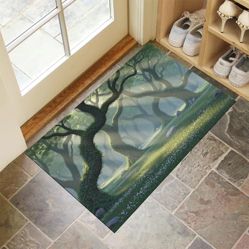 Tapis de Porte à Profil Bas Motif Canopée Verte Solide - 3
