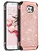 Galaxy S6 Case, BENTOBEN 2 in 1 Luxury Glitter Bling Hybrid Slim Hard PC Cover with Sparkly Shiny Faux Leather Chrome Shockproof Protective Case for Samsung Galaxy S6 G920, Rose Gold