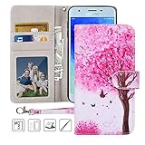 Galaxy J3 Achieve Wallet Case,MagicSky J3 Orbit,J3 Star,J3V 3rd Gen,Amp Prime 3,Express Prime 3,Sol 3 PU Leather Folio Flip Case Cover w/Card Holder,Kickstand for Samsung J3 2018-Pink Tree