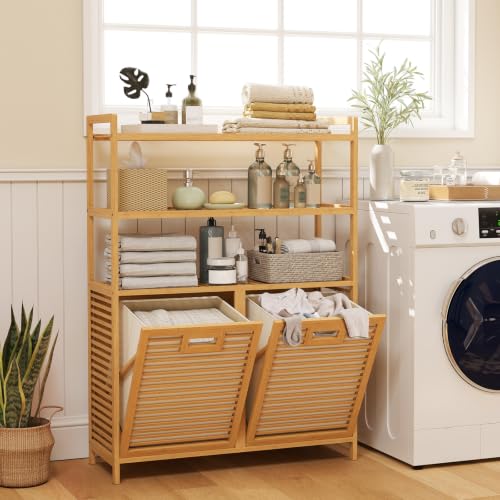 Giantex Double Tilt Out Laundry Hamper with 3-Tier Storage Shelf - Image 3