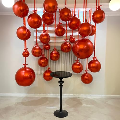 Image of 14 Pcs Red Round Foil Balloons Halloween Maroon 4D Ball Balloons | Metallic Dark Red Balloon Mylar Balloon for Vampire Horror Christmas Valentine's Day Birthday Grad New Year Party Decoration