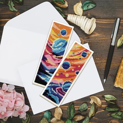 Image of ACRNIGHEET 6PCS Cross Stitch Bookmark Kits Cosmic Planet Pattern Counted Cross Stitch Kits for Beginners Adults DIY Stamped Embroidery Bookmarks with Instructions Hand Embroidery Craft Gift