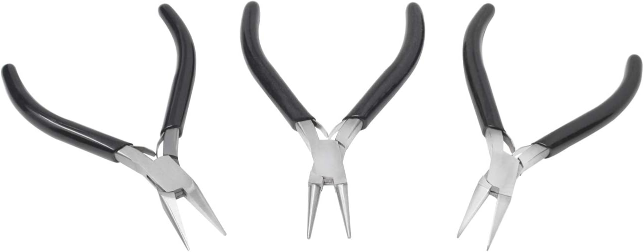3-Piece Stainless Steel Pliers Set Flat Nose Round Nose Chain Nose Jewelry Making Bench Tools