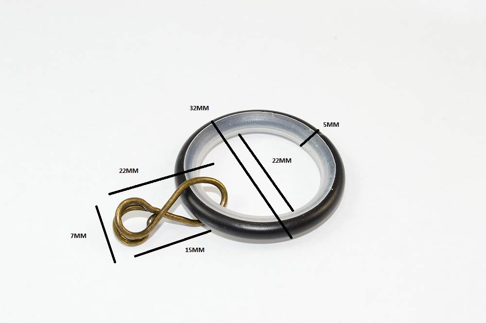 48 x Curtain Rod Rings Silent Loose Eye Black Steel ID 25mm - OD 32mm