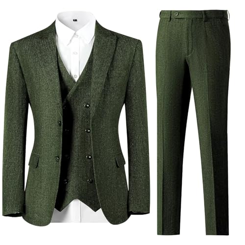 Herringbone Tweed Suit 3 Piece Retro Men Slim Fit Wool Suit Men 2 Button Men Tweed Suit Jacket Vest Pants for Wedding