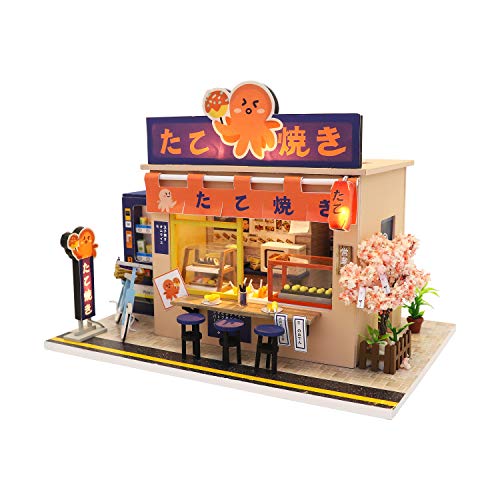 Cool Beans Boutique Miniature DIY Dollhouse Kit Wooden Japanese Takoyaki Shop with Dust Cover - Architecture Model kit (English Manual) (Japanese Takoyaki Shop)
