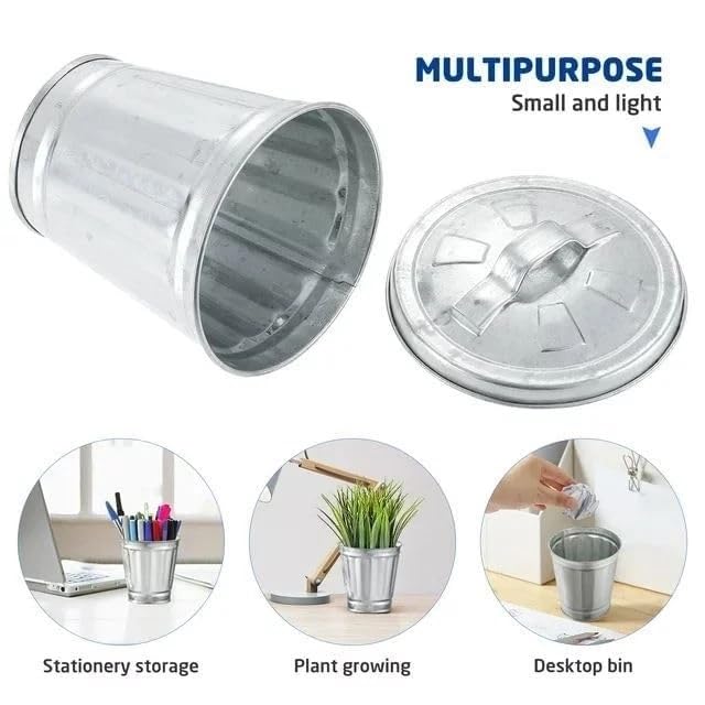 Mini caneca metálica galvanizada plateada con tapa miniatura 3