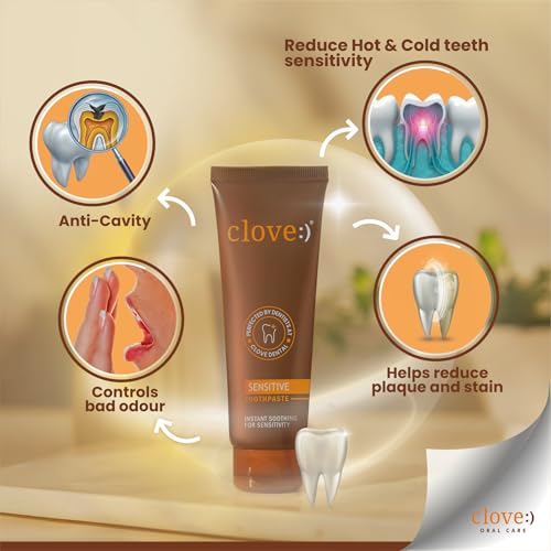 Image of Clove Sensitive combo, FREE ₹2000 Dental Treatment / Services With Every Pack , Sensitivity Toothpaste with ultra soft toothbrush , Reduce Senstivity, Dual Action For Sensitivty & Bad Breath, Strengthens Enamel, 4160 dupont tynex bristles