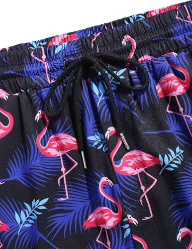 ZAFUL Mens Swim Trunks with Compression Liner Stretch Beach Shorts Quick Dry with Pockets Board Shorts Blue-Pink Flamingo M3