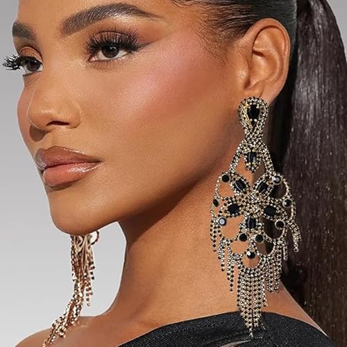 Tassel Dangle Earrings For Women Rhinestone Statement Chandelier Earrings For Women Prom Jewelry Accessories3