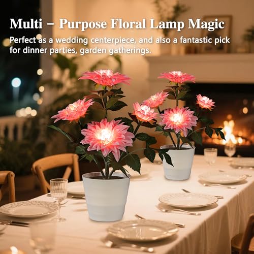 Image of Artificial Pink Dahlia Flower Lamp Light for Bedroom Bar Coffee Shop Wedding Decor, Gifts for Women Mom Daughter Grandma Aunt Girlfriend Coworker Friend Birthday Christmas Valentines Mothers Day