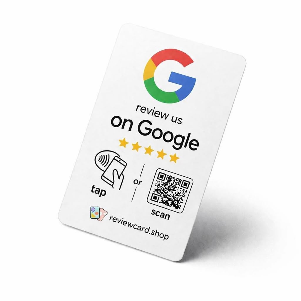 Tap to Review NFC + QR Review Card | Contactless Review Card | Collect 5* Reviews & Rank at The Top of The Search (White Card, 1 Piece)