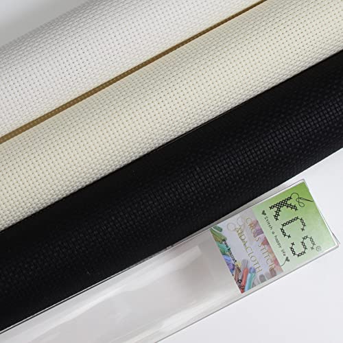 Image of KCS 3 pc of 15 inch x 18 inch Counted Cross Stitch Cotton Aida Cloth Needlework Fabric,11CT,White+Cream+Black