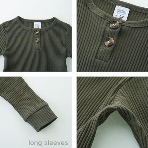 Unisex Newborn Clothes 0-12 Months Long Sleeve Snaps up Solid Ribbed Knit Baby Outfits3