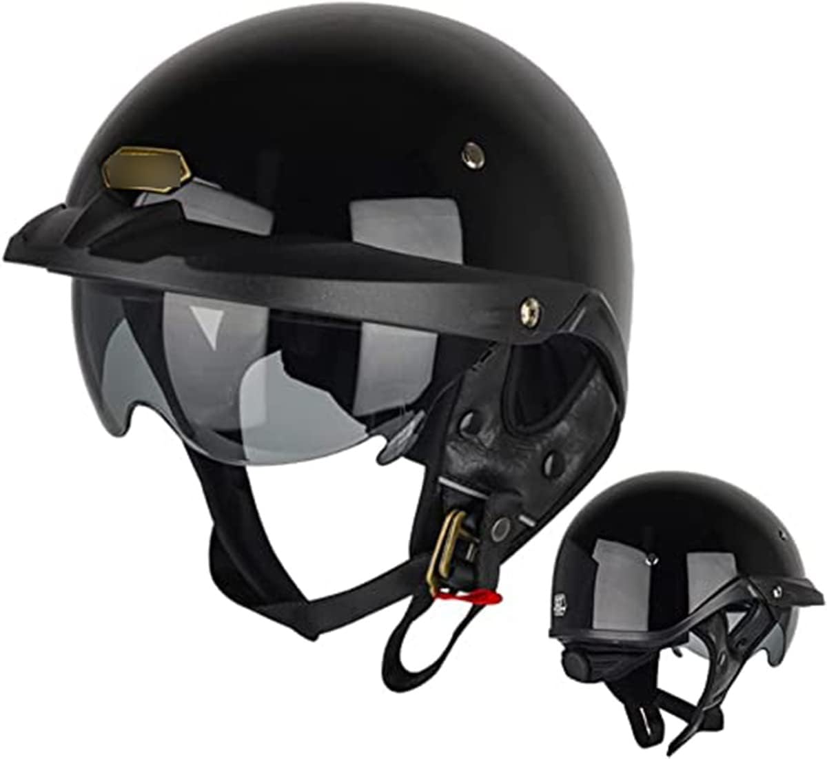 Motorcycle 3/4 Open Face Helmet, German Baseball Cap Motorcycle Half Helmets with Visor Skull Cap Helmet Men and Women for Scooter Moped Cruiser DOT Approved