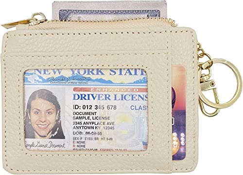 Image of woogwin Womens Slim RFID Credit Card Holder Mini Front Pocket Wallet Coin Purse Keychain(Lichee Beige)