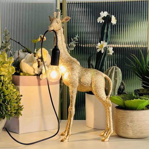 HTXRUCY Resin Giraffe Table Lamp,14' Modern Cute Novelty Accent Lamp with E12 Base,Gold Resin...