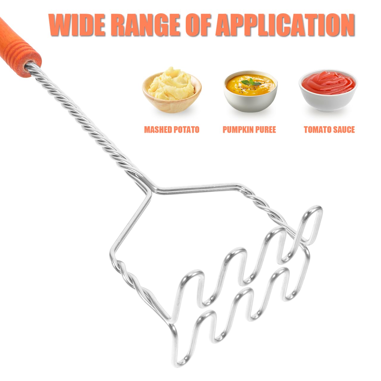 Hemoton Handkartoffelstampfer Edelstahldraht Stampferplatte Manuelle Bohnenstampfer Ricer Kartoffelpüree Werkzeug mit Holznadel für Kartoffeln Gemüse Obst